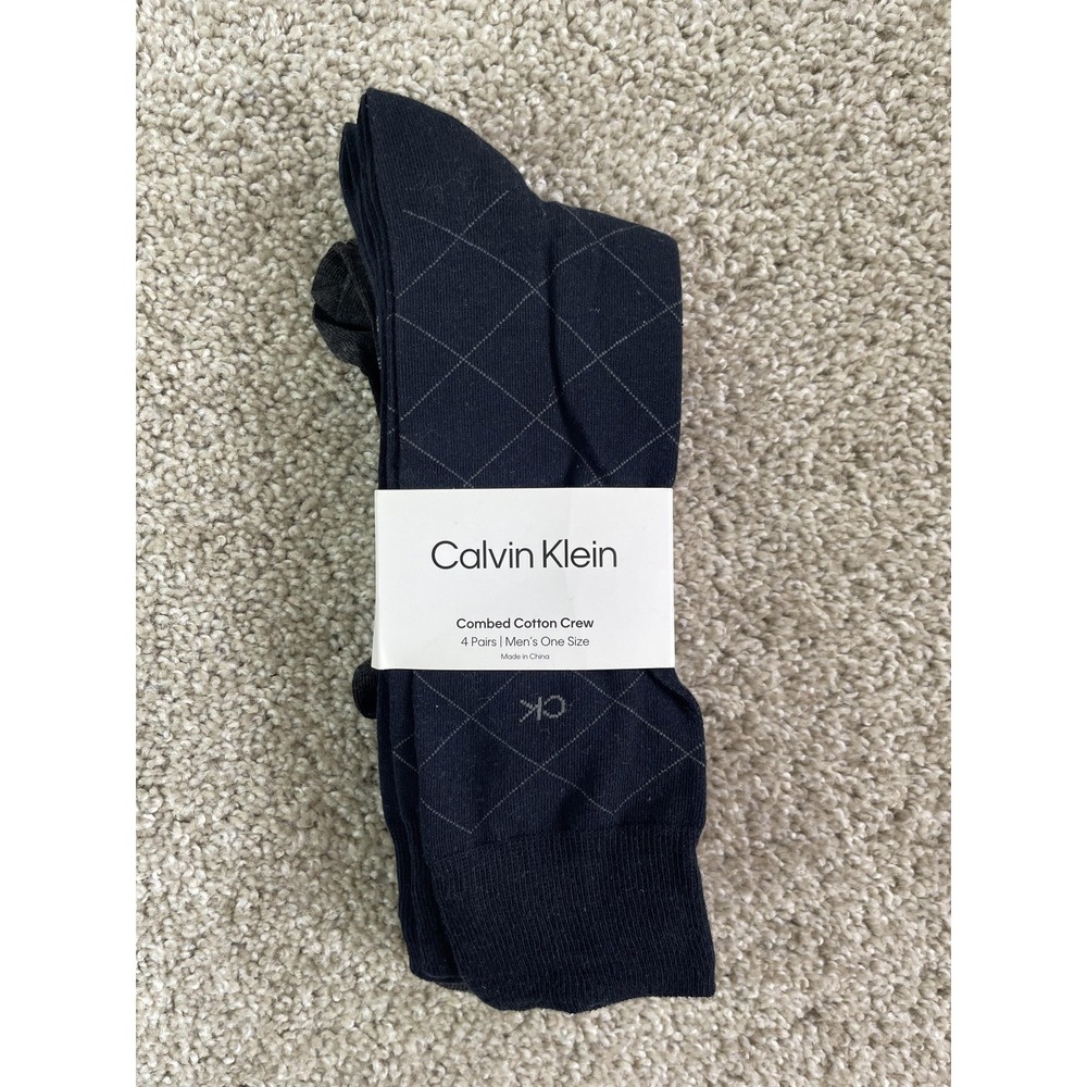 Calvin Klein Socks Mens One Size Multicolor 4 Pair Cotton Argyle Crew Mid Calf